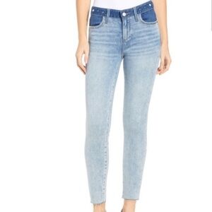PAIGE Verdugo Ankle Skinny Jeans Raw Hem Two Tone Studded 26